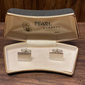 Vintage Pearl Dynasty Swank Plain Brushed Silver Color Mens Cuff Links in Box!